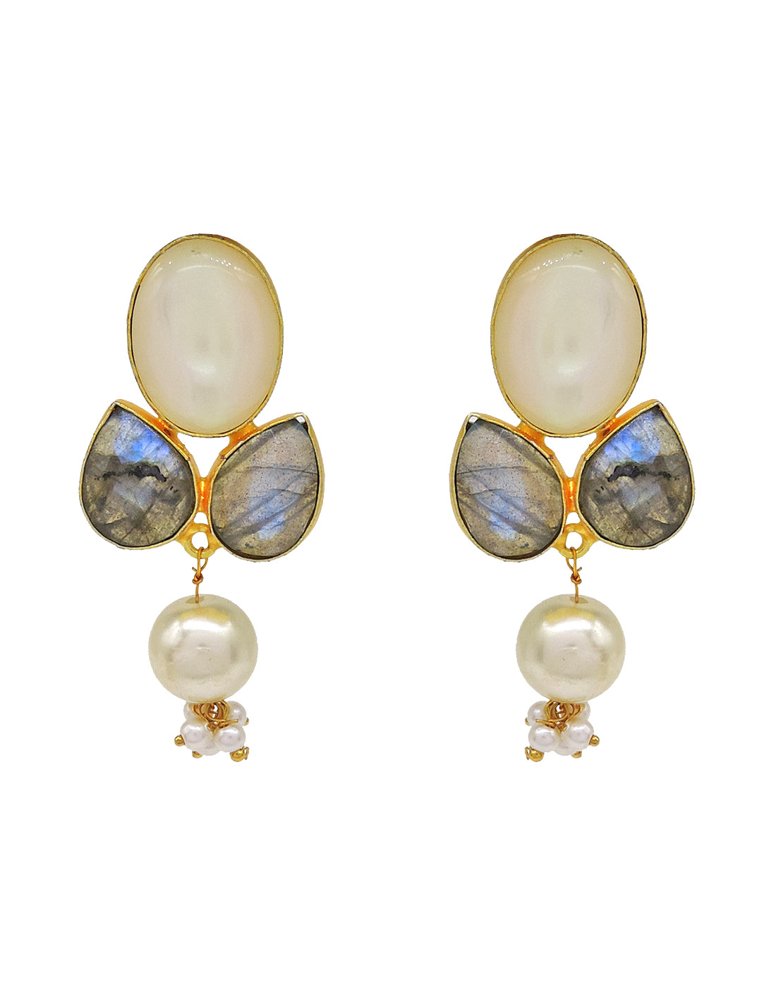 Labradorite & Shell Earrings - Statement Earrings - Gold-Plated & Hypoallergenic Jewellery - Made in India - Dubai Jewellery - Dori