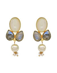 Labradorite & Shell Earrings - Statement Earrings - Gold-Plated & Hypoallergenic Jewellery - Made in India - Dubai Jewellery - Dori