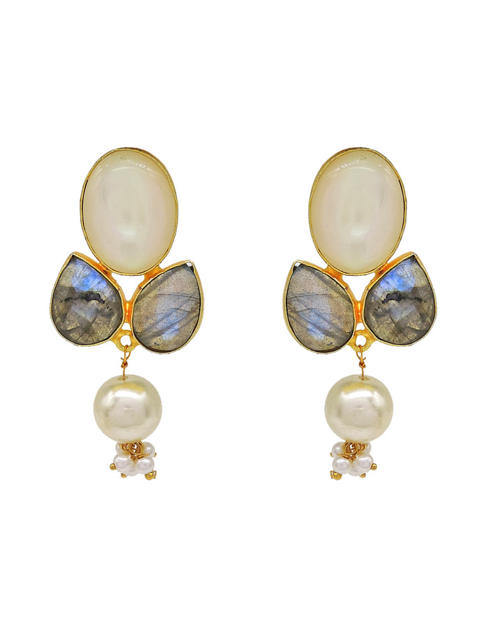 Labradorite & Shell Earrings - Statement Earrings - Gold-Plated & Hypoallergenic Jewellery - Made in India - Dubai Jewellery - Dori