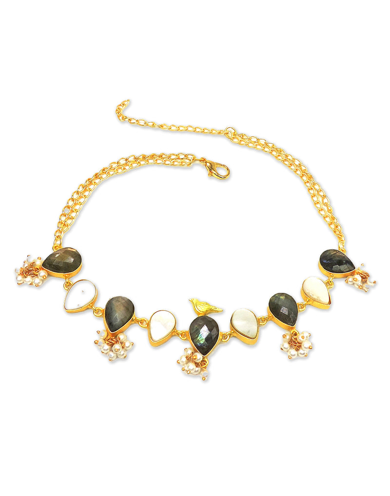 Labradorite & Pearl Necklace - Statement Necklaces - Gold-Plated & Hypoallergenic Jewellery - Made in India - Dubai Jewellery - Dori