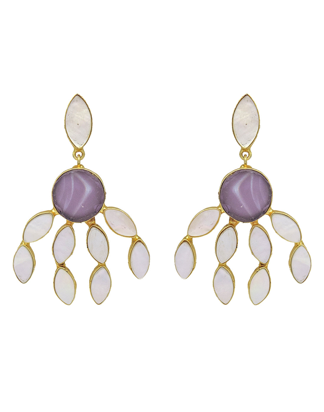 Curtain Earrings (Amethyst) - Statement Earrings - Gold-Plated & Hypoallergenic - Made in India - Dubai Jewellery - Dori