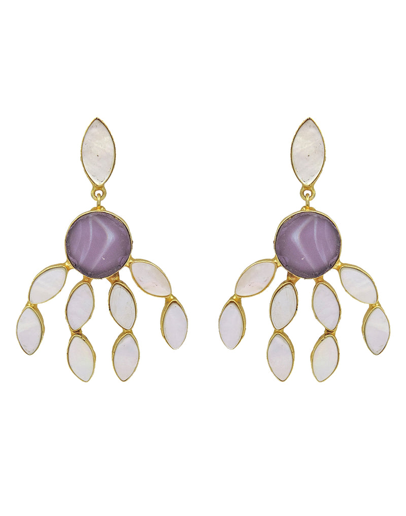 Curtain Earrings (Amethyst) - Statement Earrings - Gold-Plated & Hypoallergenic - Made in India - Dubai Jewellery - Dori