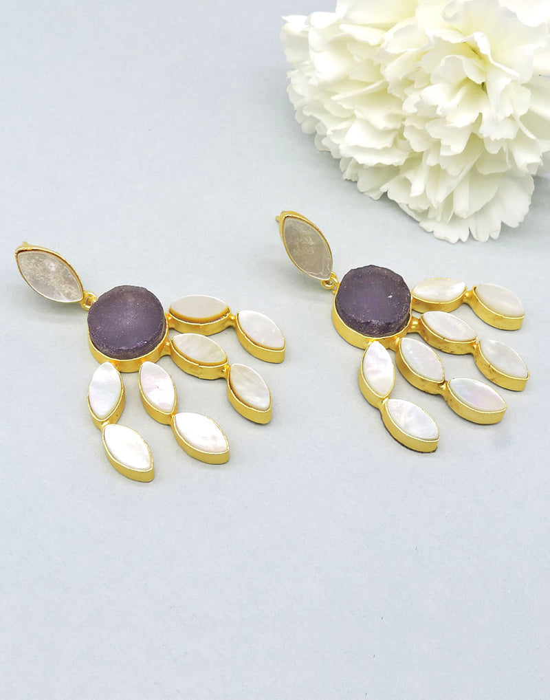 Curtain Earrings (Amethyst) - Statement Earrings - Gold-Plated & Hypoallergenic - Made in India - Dubai Jewellery - Dori