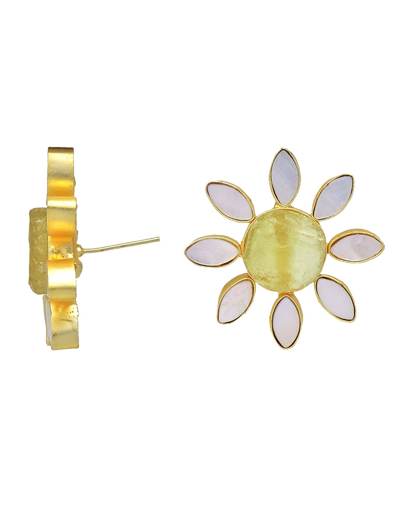 Lisa Flower Earrings (Citrine) - Statement Earrings - Gold-Plated & Hypoallergenic - Made in India - Dubai Jewellery - Dori