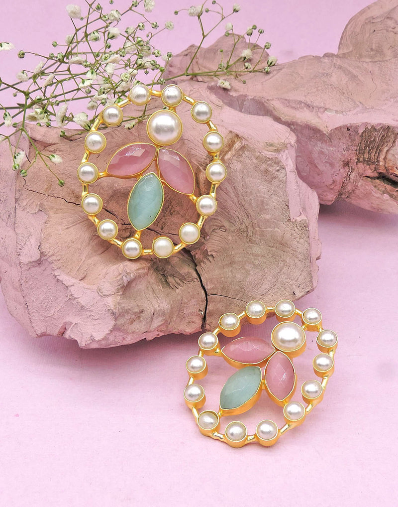 Pearl Circle Frame Earrings - Statement Earrings - Gold-Plated & Hypoallergenic - Made in India - Dubai Jewellery - Dori
