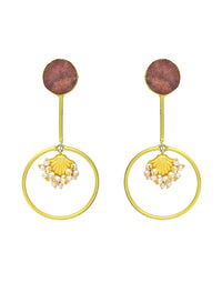 Stick Hoop Earrings (Quartz) - Statement Earrings - Gold-Plated & Hypoallergenic - Made in India - Dubai Jewellery - Dori