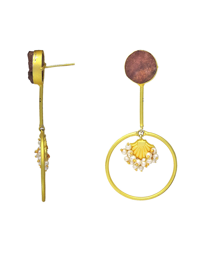 Stick Hoop Earrings (Quartz) - Statement Earrings - Gold-Plated & Hypoallergenic - Made in India - Dubai Jewellery - Dori