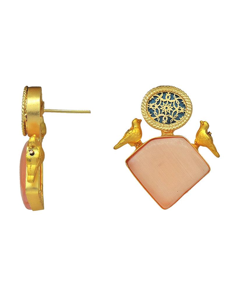 Jewelled Bird Earrings (Monalisa) - Statement Earrings - Gold-Plated & Hypoallergenic - Made in India - Dubai Jewellery - Dori