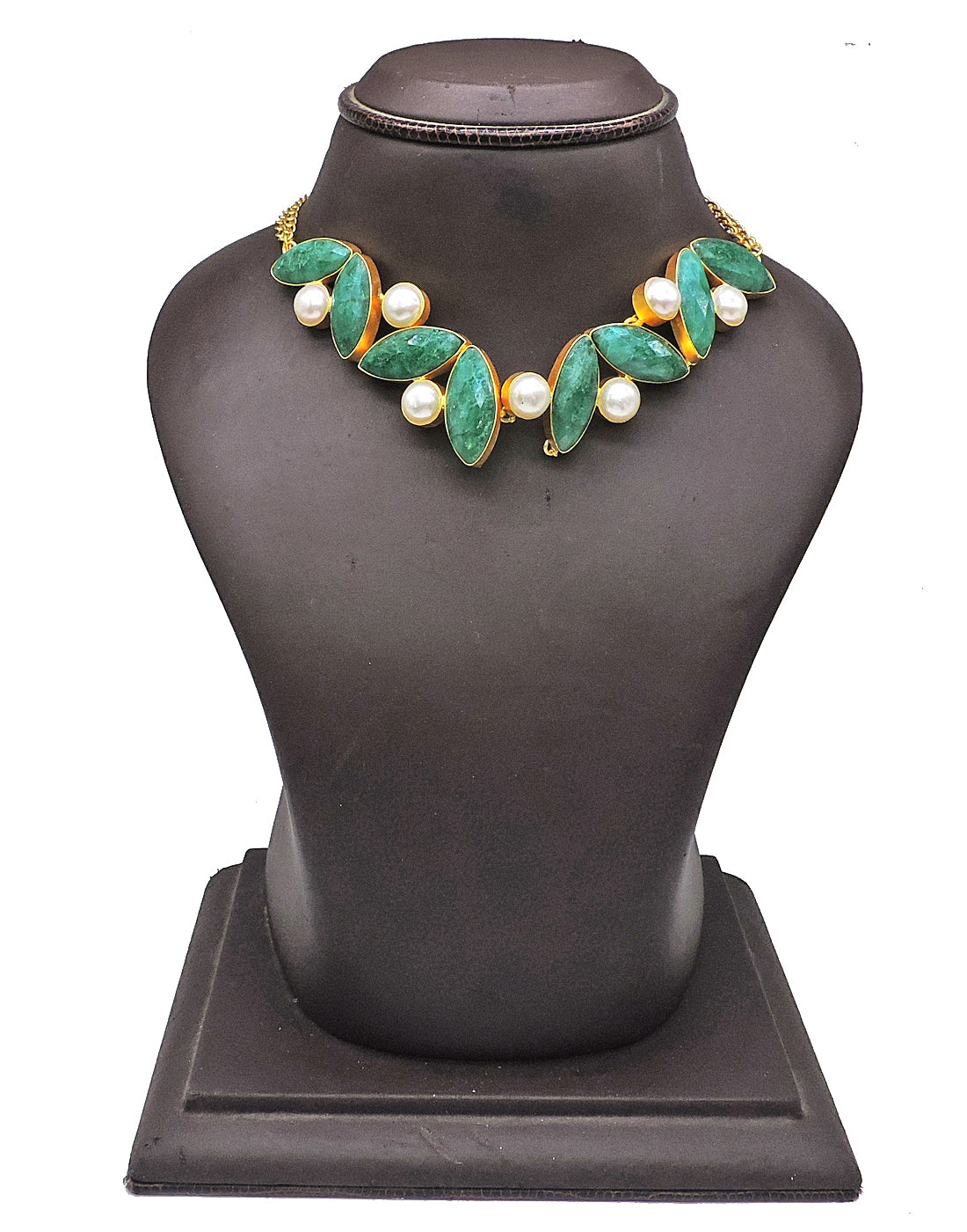 Green Haathi & Pearl Necklace - Statement Necklaces - Gold-Plated & Hypoallergenic Jewellery - Made in India - Dubai Jewellery - Dori