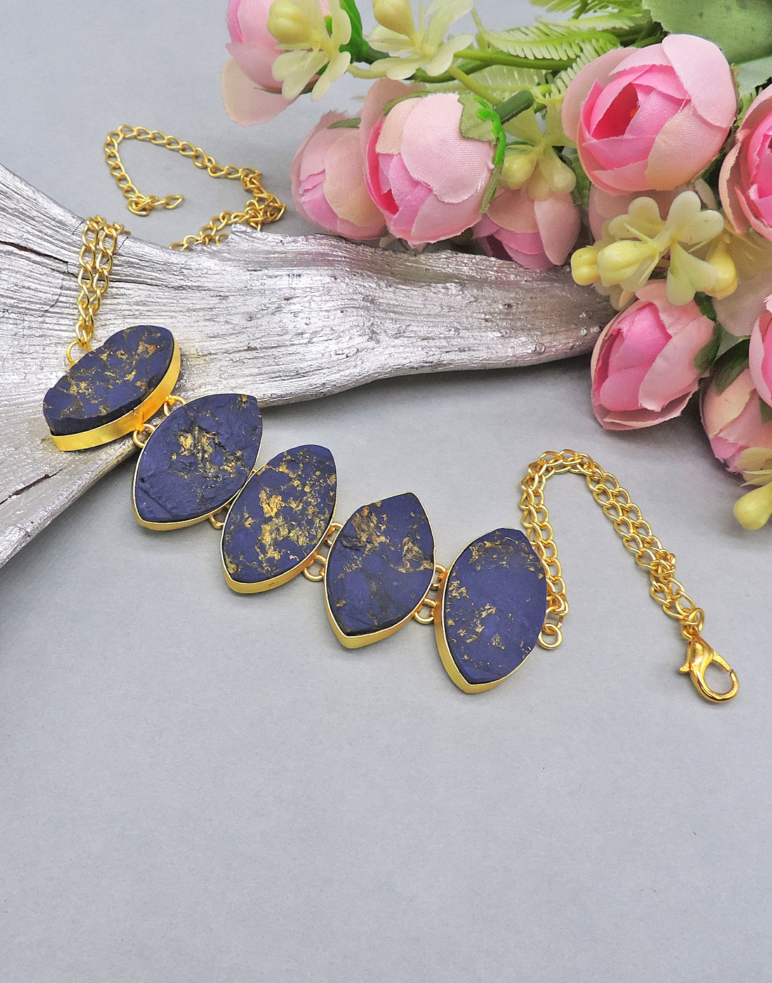 Blue Bhatti Necklace - Statement Necklaces - Gold-Plated & Hypoallergenic Jewellery - Made in India - Dubai Jewellery - Dori