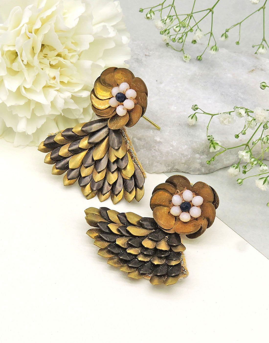 Fan Earrings - Statement Earrings - Gold-Plated & Hypoallergenic - Made in India - Dubai Jewellery - Dori