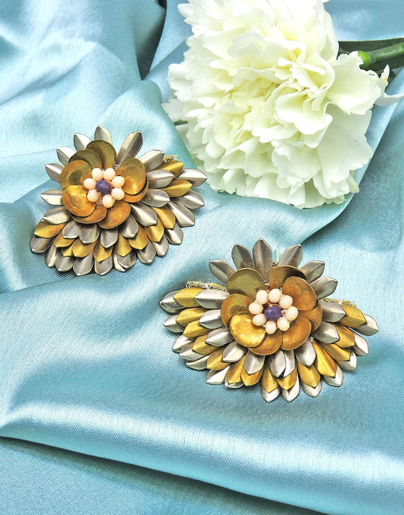 White Fan Earrings - Statement Earrings - Gold-Plated & Hypoallergenic - Made in India - Dubai Jewellery - Dori