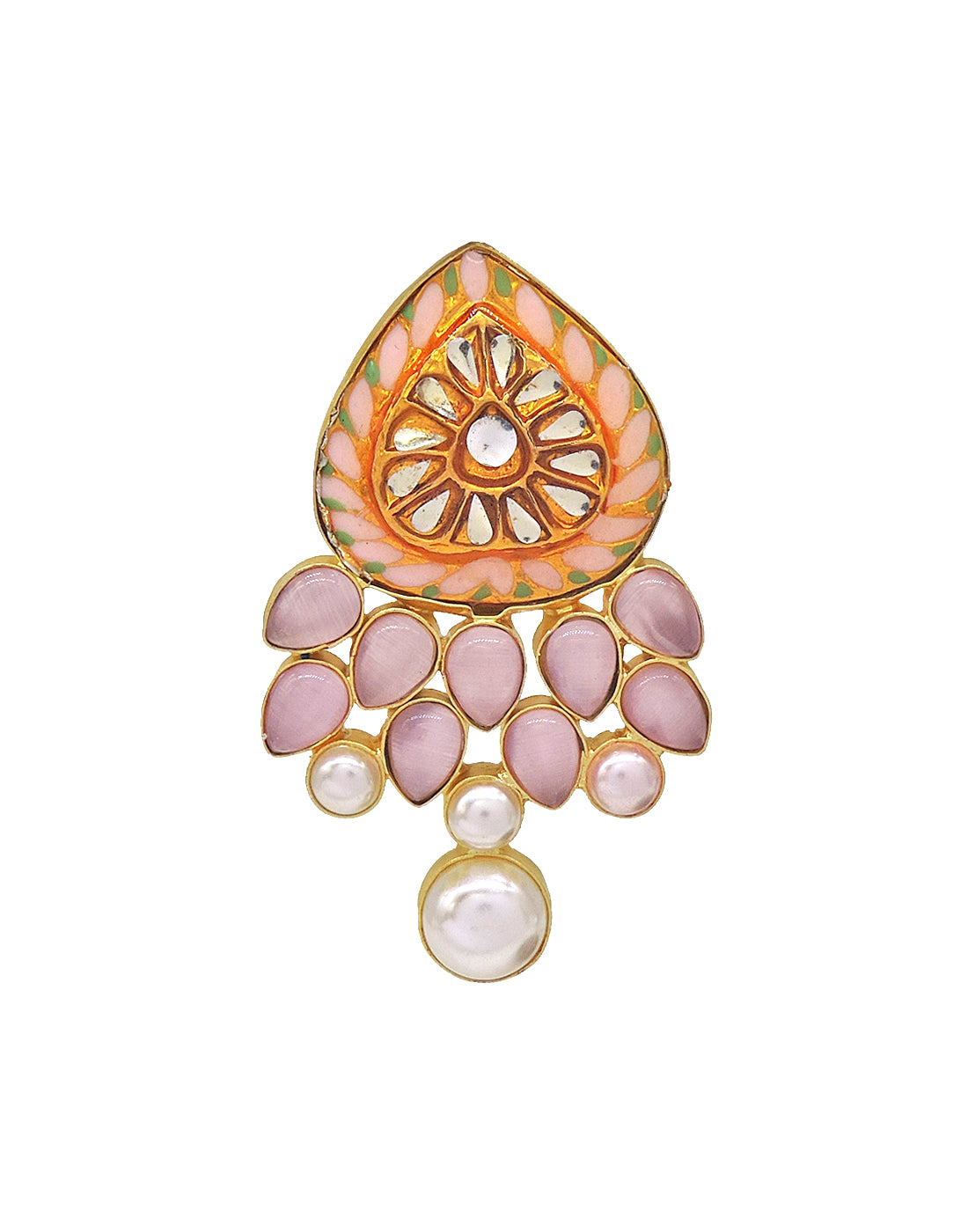 Jewelled Kundan Ring | Peach & Blue - Statement Rings - Gold-Plated & Hypoallergenic Jewellery - Made in India - Dubai Jewellery - Dori