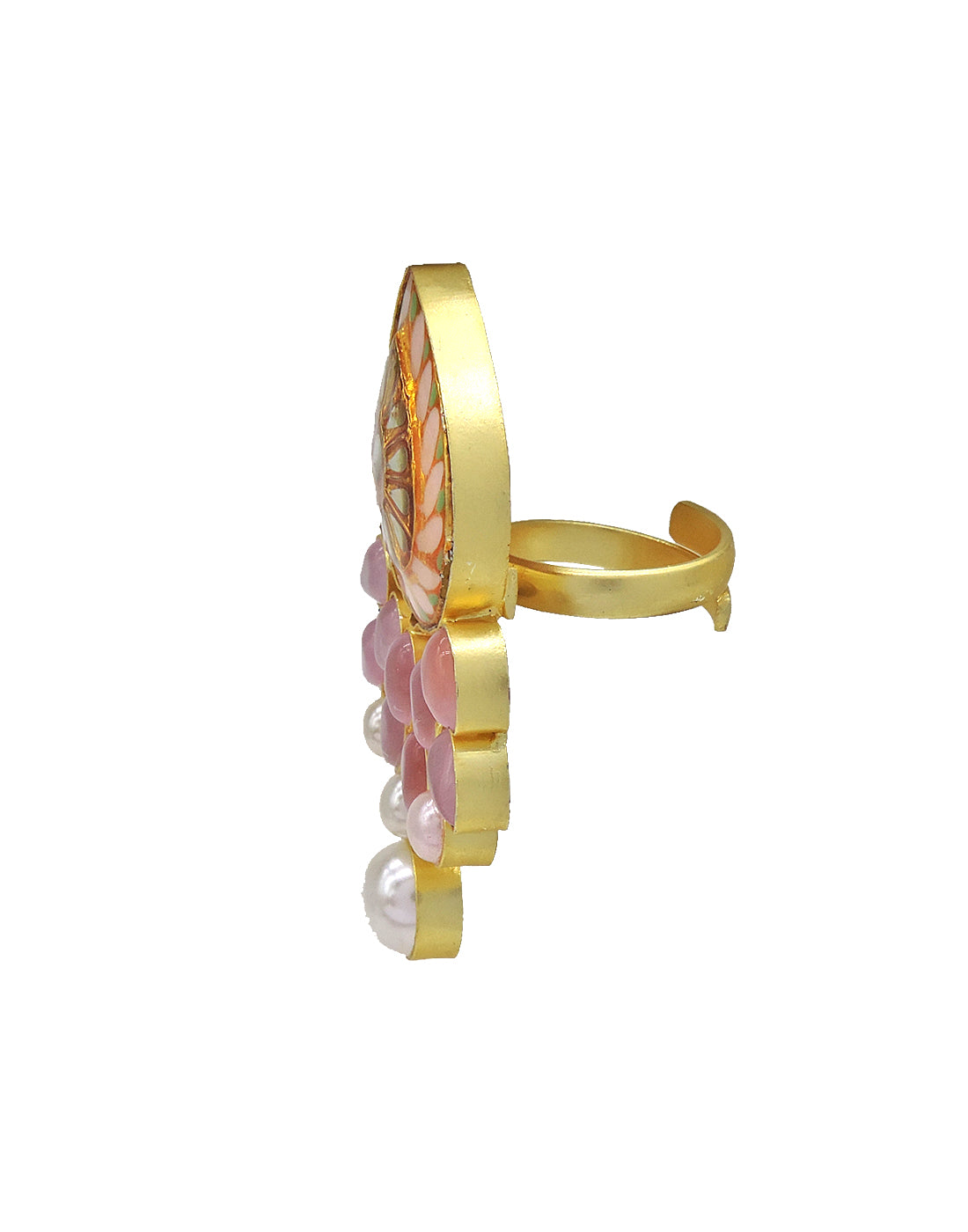 Jewelled Kundan Ring | Peach & Blue - Statement Rings - Gold-Plated & Hypoallergenic Jewellery - Made in India - Dubai Jewellery - Dori