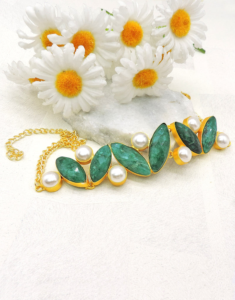 Begonia Necklace | Green & Blue - Statement Necklaces - Gold-Plated & Hypoallergenic Jewellery - Made in India - Dubai Jewellery - Dori