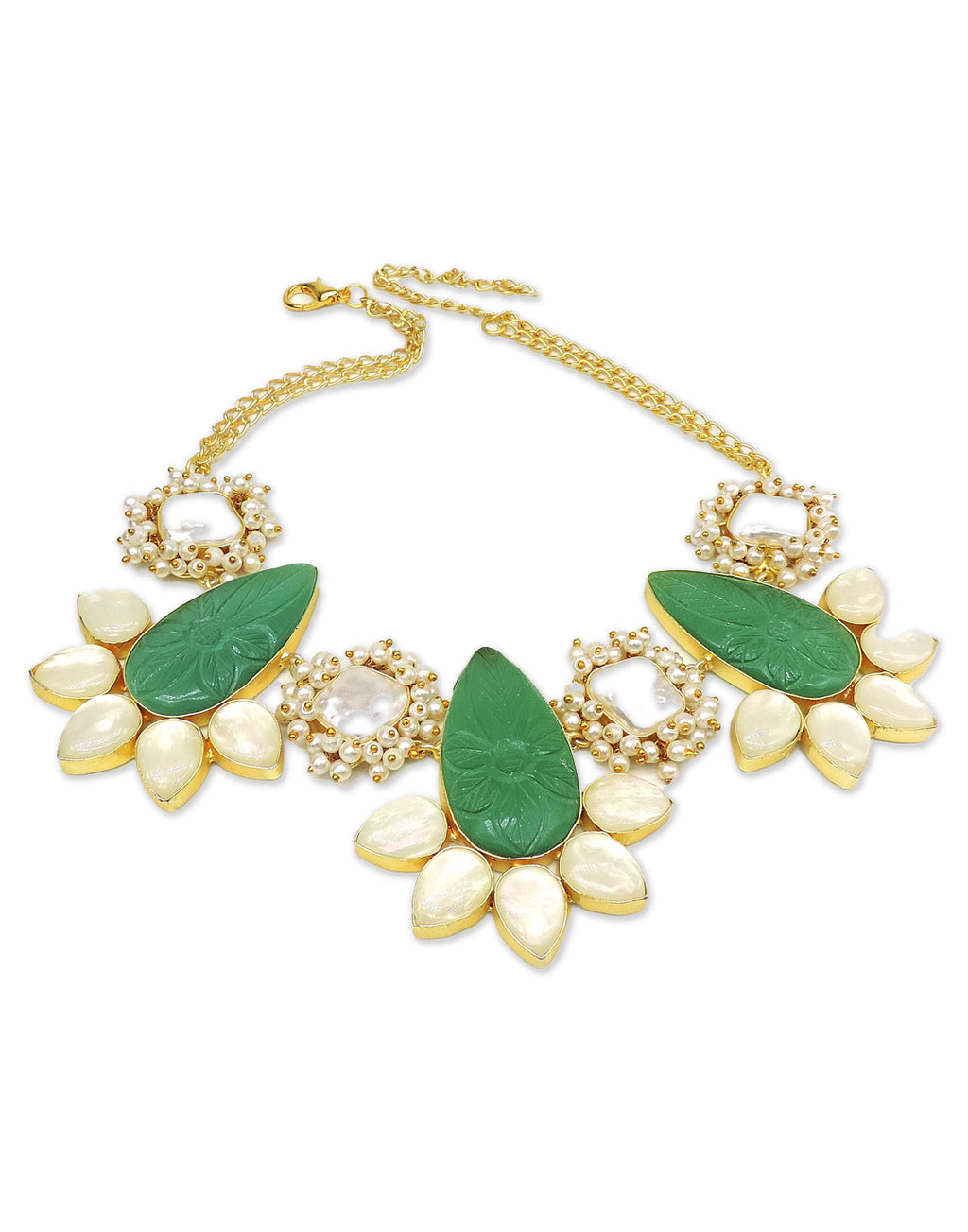 Green Haathi & Baroque Pearl Necklace - Statement Necklaces - Gold-Plated & Hypoallergenic Jewellery - Made in India - Dubai Jewellery - Dori