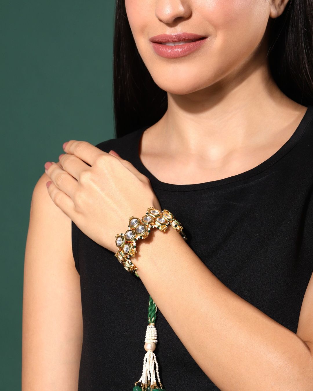 Theresa Honeycomb Green Pochi Bracelet - Bracelets & Cuffs - Handcrafted Jewellery - Made in India - Dubai Jewellery, Fashion & Lifestyle - Dori