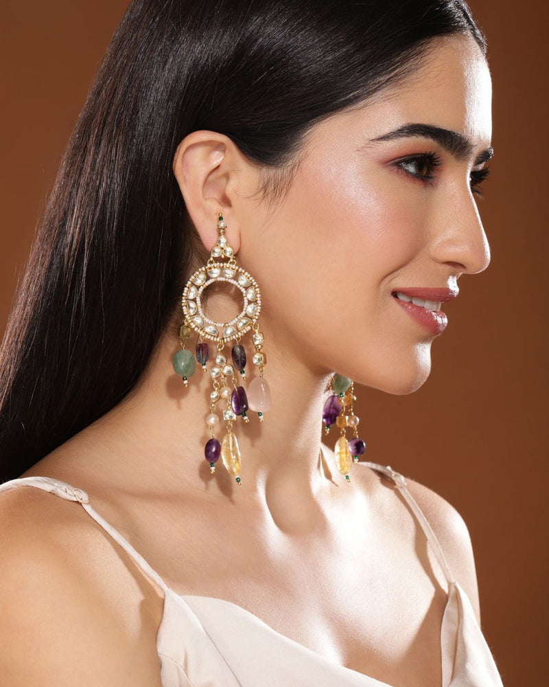 Hera Polki Hoop Earrings Handcrafted Jewellery - Made in India - Dubai Jewellery, Fashion & Lifestyle - Dori