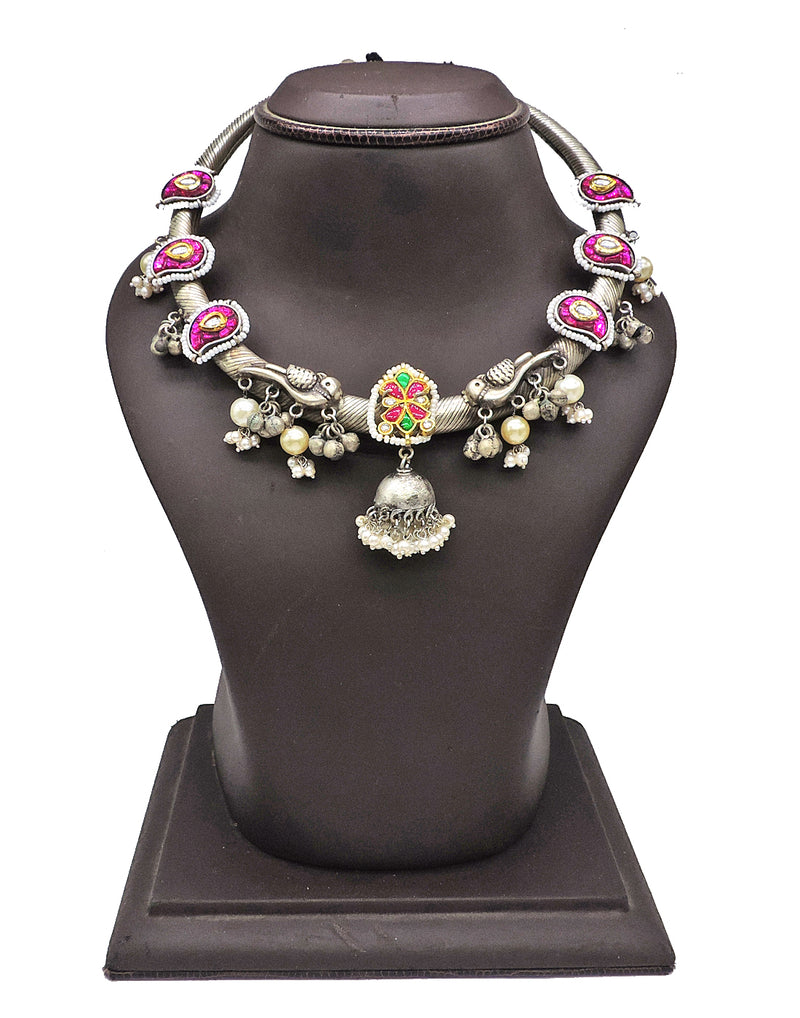 Antique Crystal Necklace | Red & Green - Statement Necklaces - Gold-Plated & Hypoallergenic Jewellery - Made in India - Dubai Jewellery - Dori
