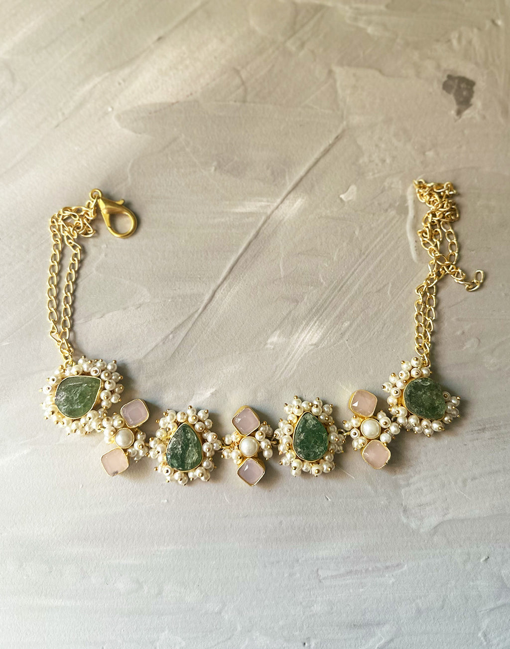 Fluorite & Rose Quartz Choker - Statement Necklaces - Gold-Plated & Hypoallergenic Jewellery - Made in India - Dubai Jewellery - Dori