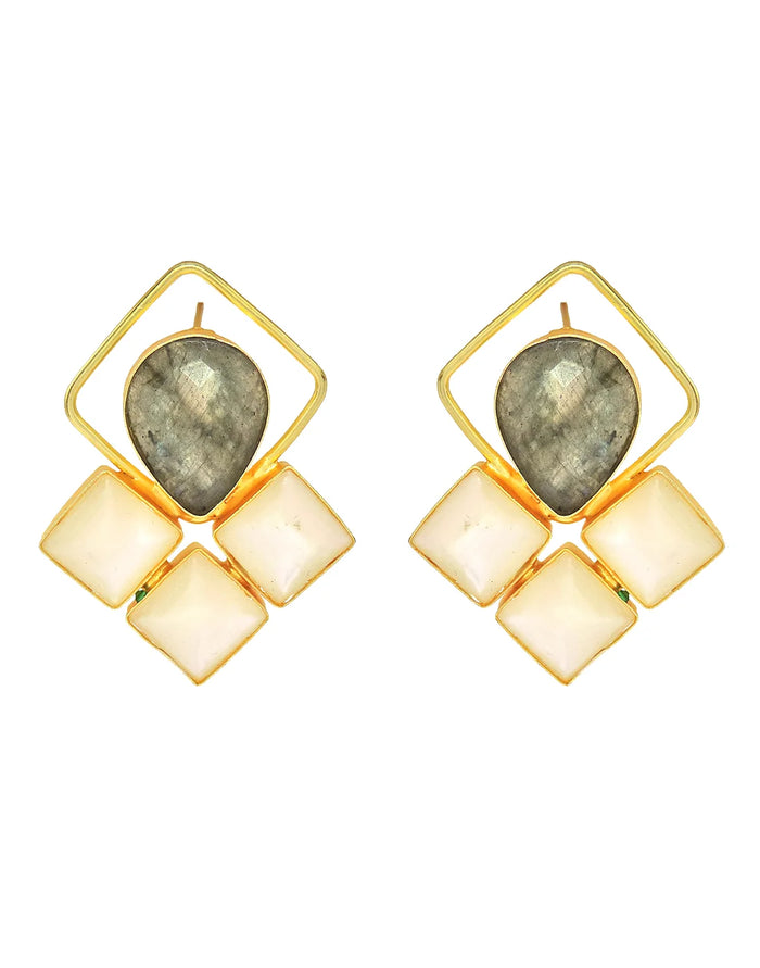 Labradorite & MOP Geometric Earrings- Handcrafted Jewellery from Dori