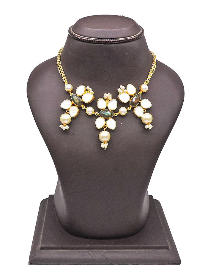 Pearl Flower Trio Necklace - Statement Necklaces - Gold-Plated & Hypoallergenic Jewellery - Made in India - Dubai Jewellery - Dori