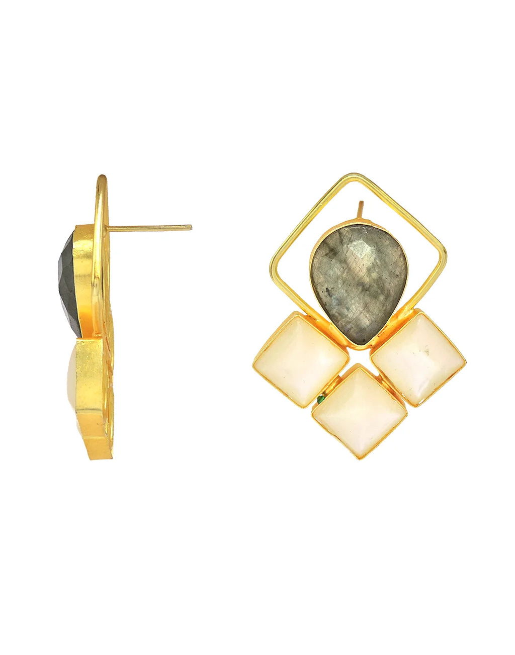Labradorite & MOP Geometric Earrings- Handcrafted Jewellery from Dori
