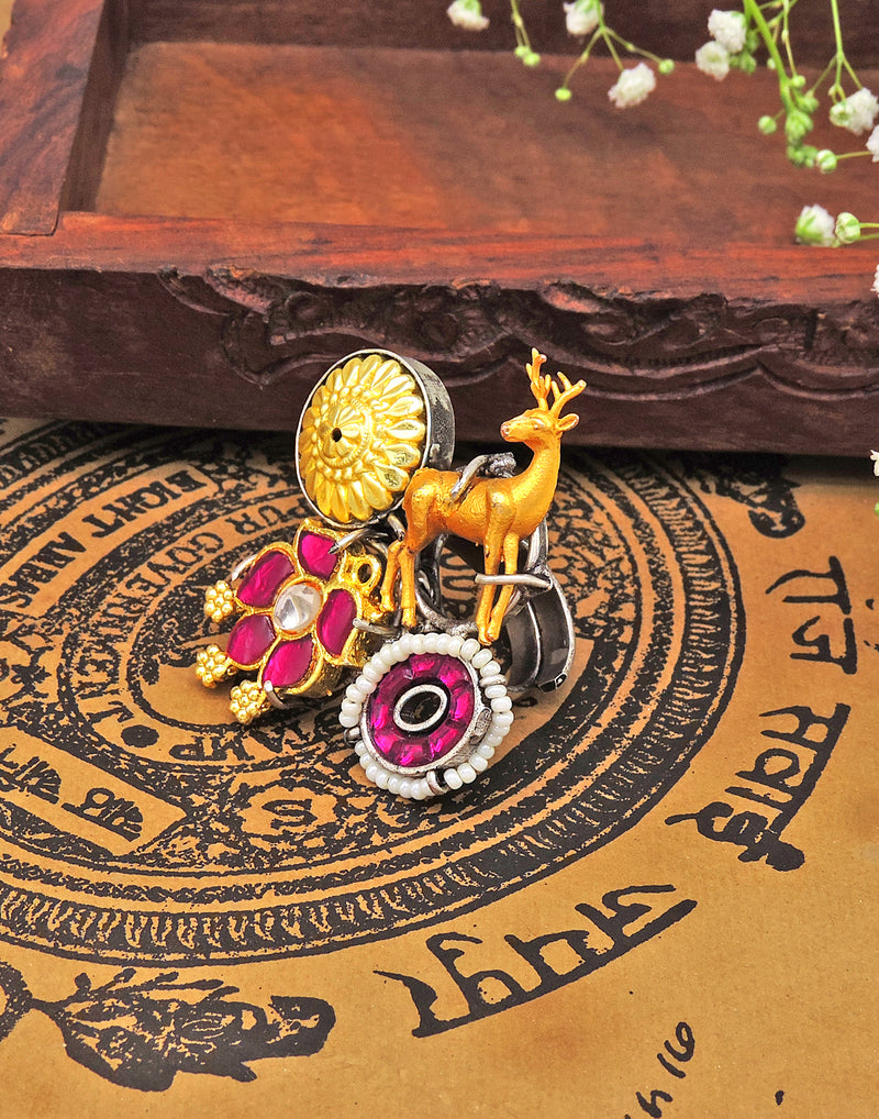 Deer Ornament Ring - Statement Rings - Gold-Plated & Hypoallergenic Jewellery - Made in India - Dubai Jewellery - Dori