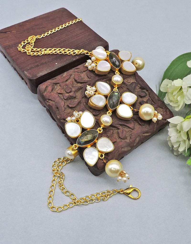 Pearl Flower Trio Necklace - Statement Necklaces - Gold-Plated & Hypoallergenic Jewellery - Made in India - Dubai Jewellery - Dori