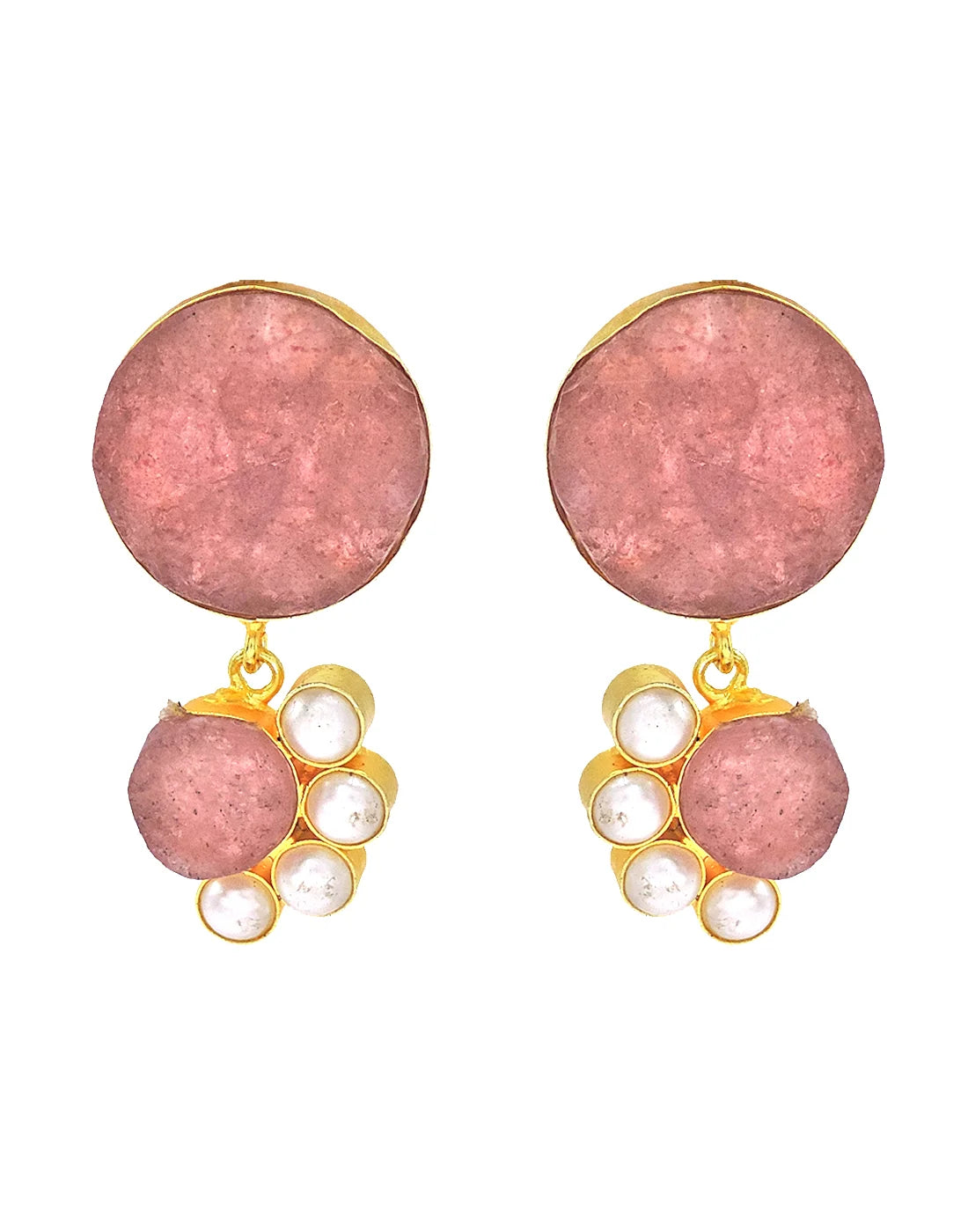 Red Quartz & Pearl Earrings- Handcrafted Jewellery from Dori