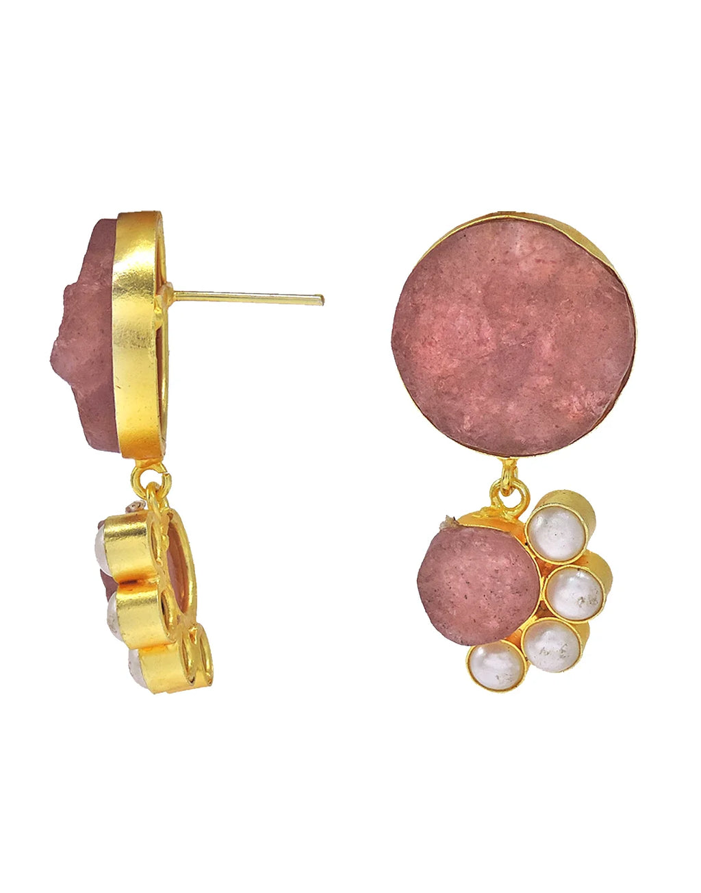 Red Quartz & Pearl Earrings- Handcrafted Jewellery from Dori