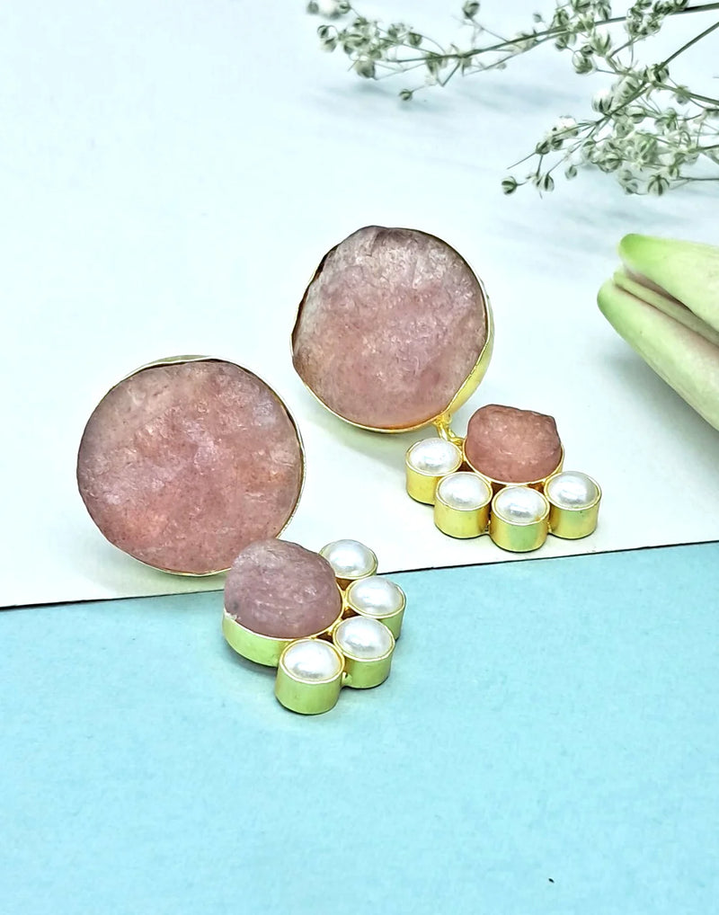 Red Quartz & Pearl Earrings- Handcrafted Jewellery from Dori