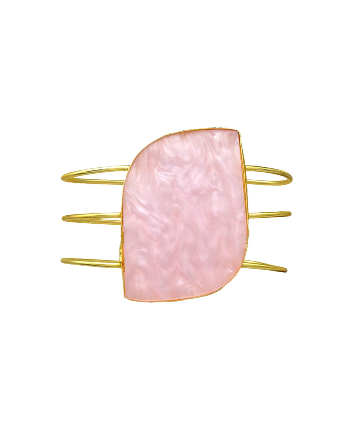 Rose Quartz Cuff - Statement Bracelets & Cuffs - Gold-Plated & Hypoallergenic Jewellery - Made in India - Dubai Jewellery - Dori