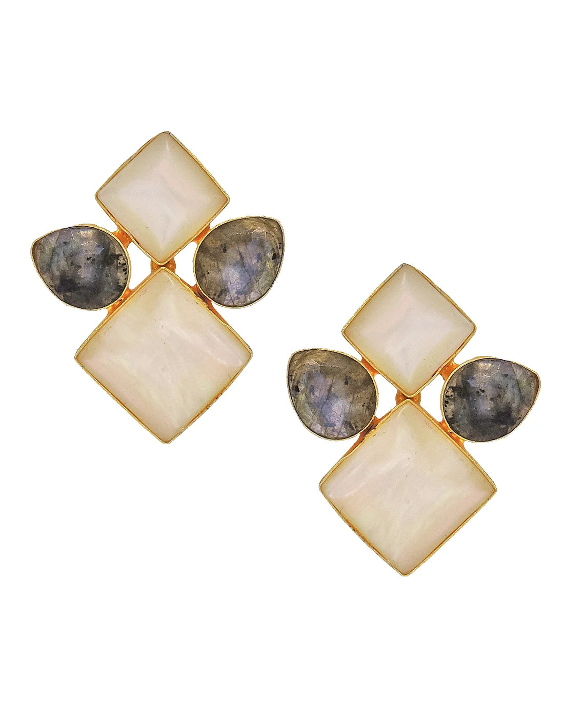 Labaradorite & Pearl Geometric Earrings- Handcrafted Jewellery from Dori