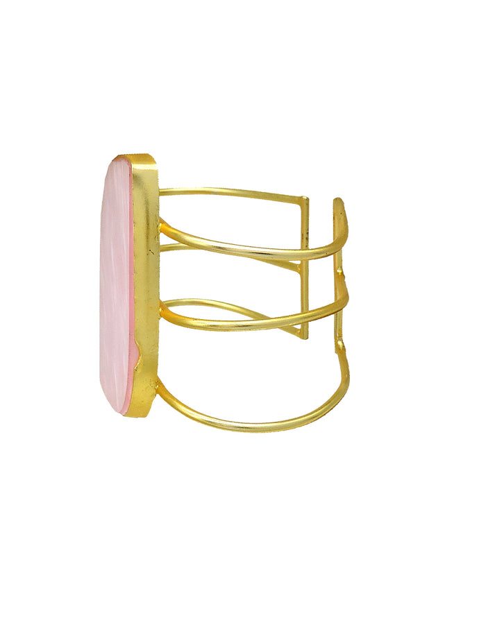 Rose Quartz Cuff - Statement Bracelets & Cuffs - Gold-Plated & Hypoallergenic Jewellery - Made in India - Dubai Jewellery - Dori