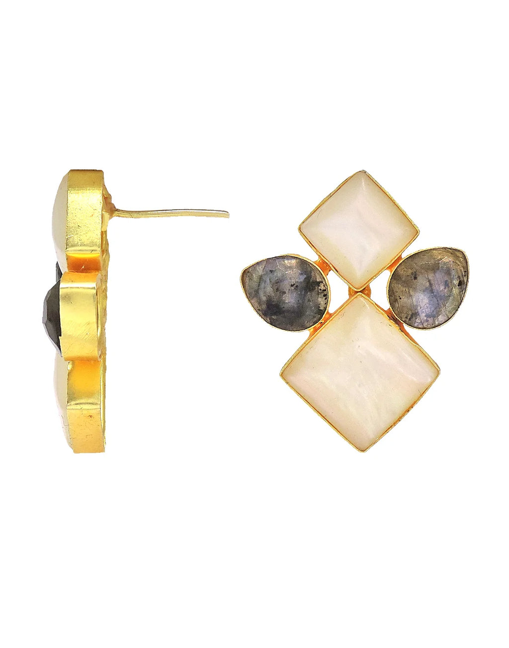 Labaradorite & Pearl Geometric Earrings- Handcrafted Jewellery from Dori