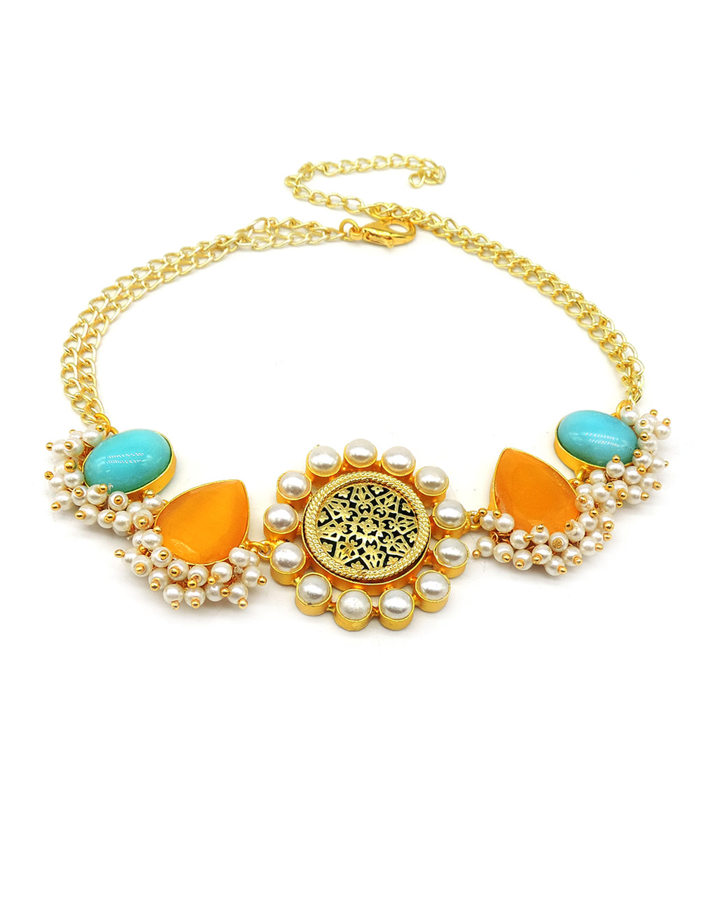 Round Flower Necklace - Statement Necklaces - Gold-Plated & Hypoallergenic Jewellery - Made in India - Dubai Jewellery - Dori