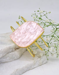 Rose Quartz Cuff - Statement Bracelets & Cuffs - Gold-Plated & Hypoallergenic Jewellery - Made in India - Dubai Jewellery - Dori