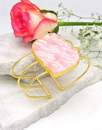 Rose Quartz Cuff - Statement Bracelets & Cuffs - Gold-Plated & Hypoallergenic Jewellery - Made in India - Dubai Jewellery - Dori