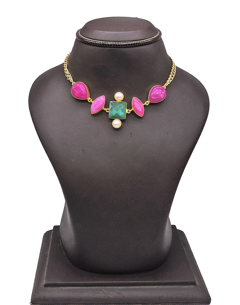 Geometric Stone Necklace - Statement Necklaces - Gold-Plated & Hypoallergenic Jewellery - Made in India - Dubai Jewellery - Dori