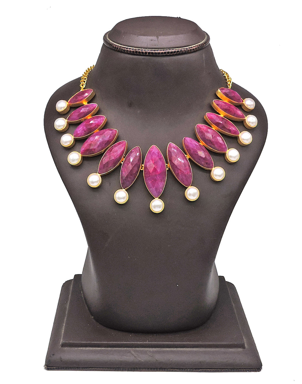 Red Haathi & Pearl Necklace - Statement Necklaces - Gold-Plated & Hypoallergenic Jewellery - Made in India - Dubai Jewellery - Dori