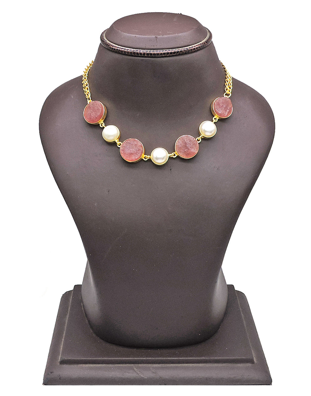 Quartz & Pearl Necklace - Statement Necklaces - Gold-Plated & Hypoallergenic Jewellery - Made in India - Dubai Jewellery - Dori