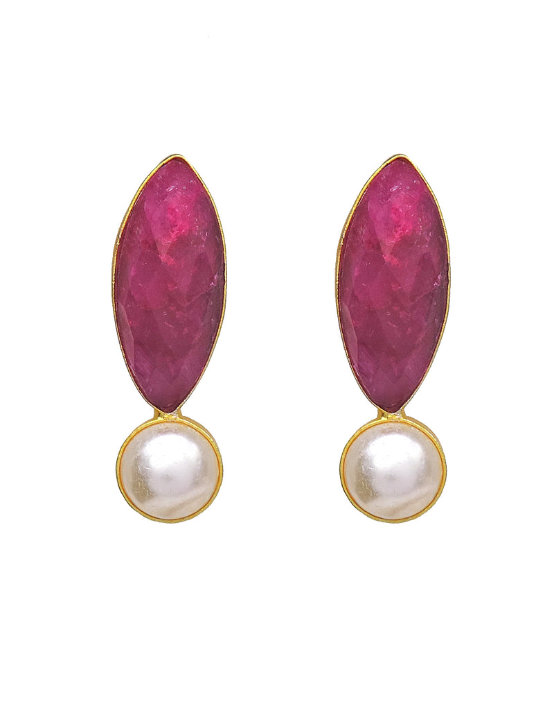 Red Haathi & Pearl Earrings - Statement Earrings - Gold-Plated & Hypoallergenic Jewellery - Made in India - Dubai Jewellery - Dori