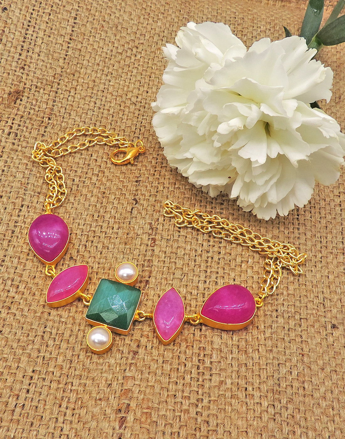 Geometric Stone Necklace - Statement Necklaces - Gold-Plated & Hypoallergenic Jewellery - Made in India - Dubai Jewellery - Dori