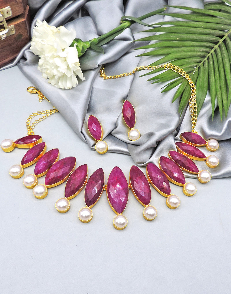 Red Haathi & Pearl Necklace - Statement Necklaces - Gold-Plated & Hypoallergenic Jewellery - Made in India - Dubai Jewellery - Dori