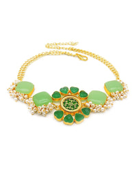 Green Flower Necklace - Statement Necklaces - Gold-Plated & Hypoallergenic Jewellery - Made in India - Dubai Jewellery - Dori