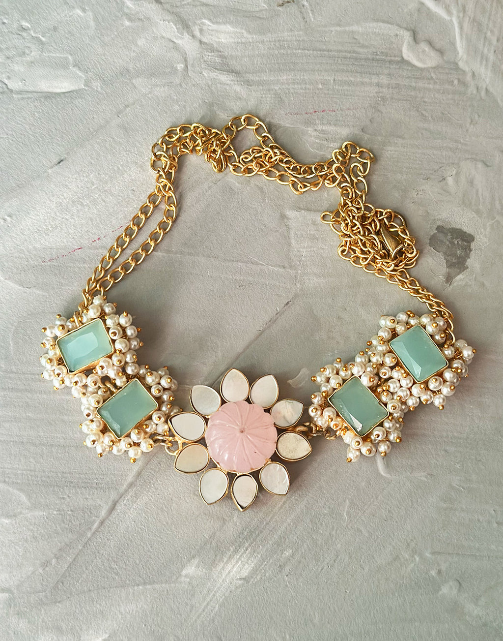Pink Flower & Monalisa Choker - Statement Necklaces - Gold-Plated & Hypoallergenic Jewellery - Made in India - Dubai Jewellery - Dori