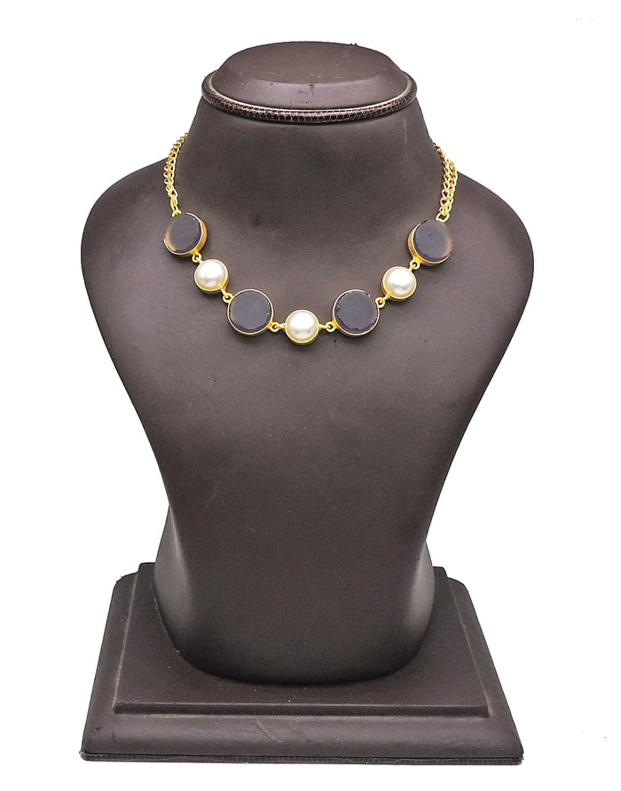 Amethyst & Pearl Necklace - Statement Necklaces - Gold-Plated & Hypoallergenic Jewellery - Made in India - Dubai Jewellery - Dori