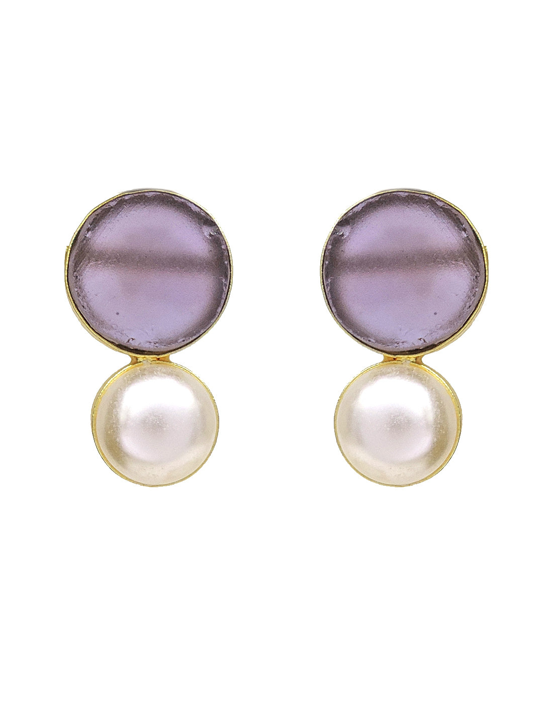 Pearl & Stone Earrings (Amethyst) - Statement Earrings - Gold-Plated & Hypoallergenic Jewellery - Made in India - Dubai Jewellery - Dori