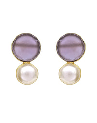 Pearl & Stone Earrings (Amethyst) - Statement Earrings - Gold-Plated & Hypoallergenic Jewellery - Made in India - Dubai Jewellery - Dori